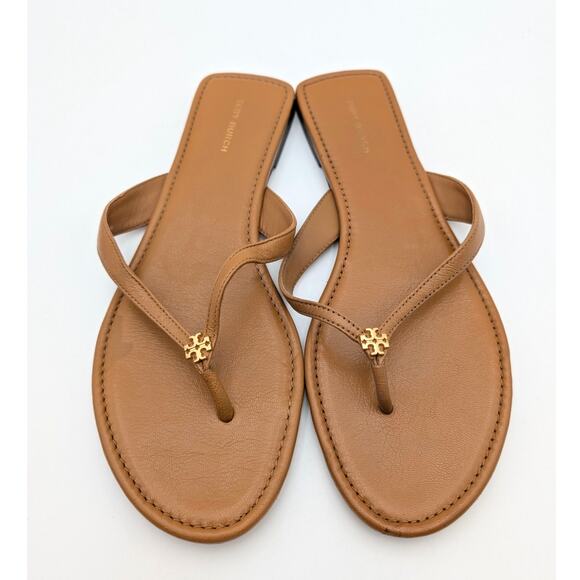 Tory Burch Classic Flip Flop Leather Sandals Women's Slip-On Brown Size US9M - Picture 10 of 11